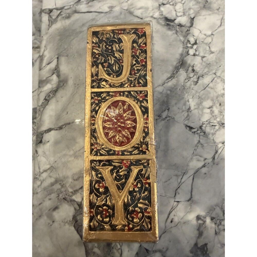 Kurt S Adler JOY 4 Sided Pillar Candle Gold Red Black Christmas H4218 NIP